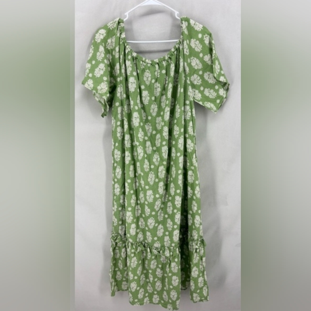 Crown and Ivy Green Floral Linen Lyocell Ruffle Hem Midi Dress XL - Picture 2 of 6